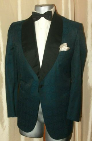 Vintage Lord West Blue Brocade Shawl Collar Smoking Tuxedo Jacket 44