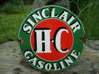 Vintage Sinclair H - C Gasoline Porcelain Enamel Gas Pump Station Door Sign