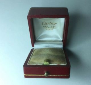 Vintage Cartier Red Leather Square Ring Box Push Button Latch