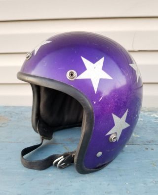 Rare Vintage 1960s Metal Flake Stars Helmet Purple W/ Silver Stars