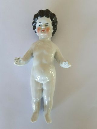 Antique 7.  5 Inch Standing Porcelain Glazed Frozen Charlotte Doll