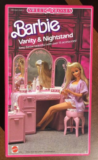 1987 Sweet Roses Barbie Vanity & Nightstand Furniture Mattel 4764 Nrfb Box