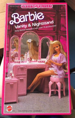 1987 Sweet Roses BARBIE Vanity & Nightstand Furniture Mattel 4764 NRFB BOX 7