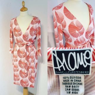 Diane Von Furstenberg Julian Silk Jersey Wrap Dress Vintage Sundials Print Uk10