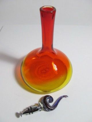 VINTAGE BLENKO BLOWN AMBERINA GLASS,  JOEL MYERS 6516 DECANTER & MURANO STOPPER 2