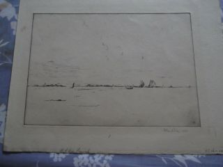 John A.  Dix Etching Old Rare Signed Print Seascape 1924