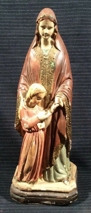 Vintage Italy Italian 8 " Religious St.  Anne & Child Mary Statue Chalkware