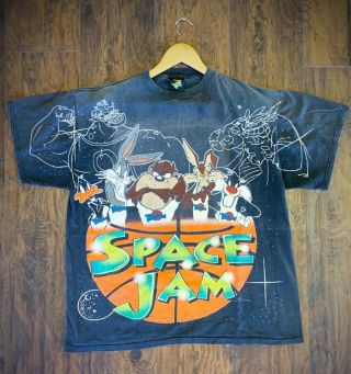 Rare Vintage 1996 Warner Bros 90s Space Jam Bugs Bunny Taz T - shirt USA Made XL 5