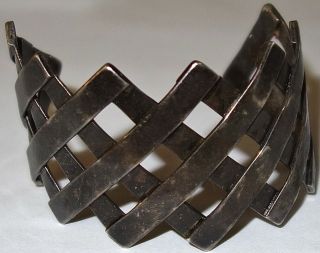 Rare Antique Native American Handmade Basket Weave Sterling Cuff Bracelet 55,  G