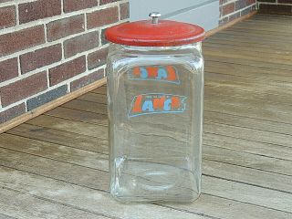 Vintage Large 13 " Lance Glass Cracker Jar W/ Lid - General Store Display,  Rare