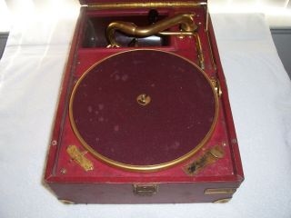 Vintage Portable Victrola Record Player - Alfred Hayes London - Rare Red Leather