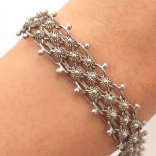 Antq 925 Sterling Silver Floral Link Bracelet 7 1/4 "