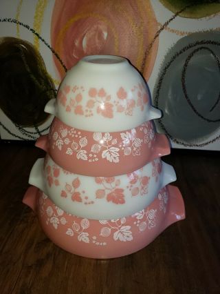 Vintage Pink Gooseberry Pyrex Cinderella Set Of 4 Nesting Mixing Bowls