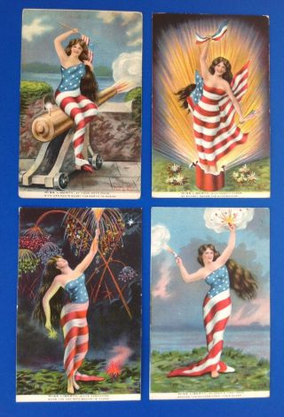 Vintage Miss Liberty Postcards (4) From Dawn Through Night - Lovely Set