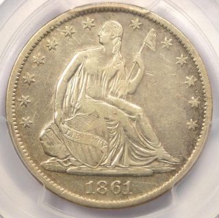 1861 - S Seated Liberty Half Dollar 50c.  Certified Pcgs Vf30 - Rare Civil War Coin