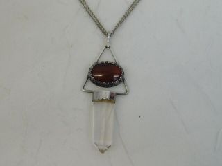 Carnelian Agate Sterling Pendant Necklace Crystal Point Milor Chain Healing