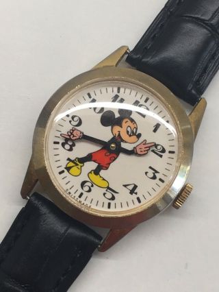 Vintage 1970s Mickey Mouse Wrist Watch Disney Swiss 30mm Burgana