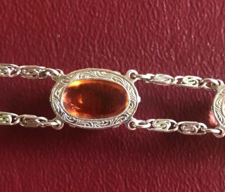 Antique Silver 5 Mexican Fire Opal Cabochon Bracelet 7” Vintage Snail S Link 4