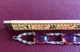 Antique Silver 5 Mexican Fire Opal Cabochon Bracelet 7” Vintage Snail S Link 8