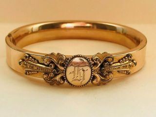 Antique Victorian Yellow Gold Filled Engraved Bangle Bracelet