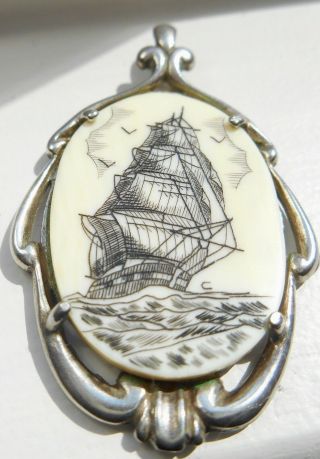 Vintage Scrimshawed Tall Ship 1 1/2 