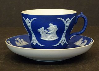 Antique Vintage Wedgwood Dark Blue Jasper Dip Jasperware Teacup Cup & Saucer