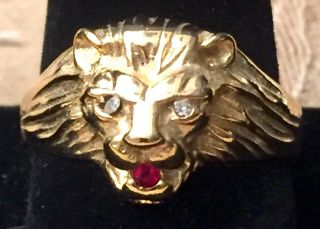 Vintage Yellow Gold Plated Men’s Lion’s Head Ring Size: 11