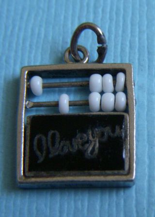 Vintage enamel movable I Love You blackboard with beads sterling charm 2