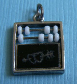 Vintage enamel movable I Love You blackboard with beads sterling charm 3