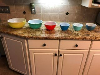 Vintage Pyrex Nesting Bowls Primary Colors Set Of 6