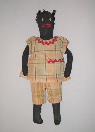 Vtg Ca 1930s Hand Made Folk Art Black Cloth Doll 11.  5 " Tall Handcraft Industries