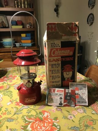 Vintage 1967 Red Coleman 200a Gas Camping Lantern W/ Box And Papers