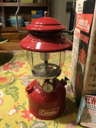 Vintage 1967 Red Coleman 200A Gas Camping Lantern W/ Box And Papers 2