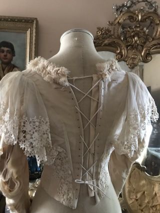 Orig Victorian Lace Upbridal Wedding Bodice Dress For Salvage Signed