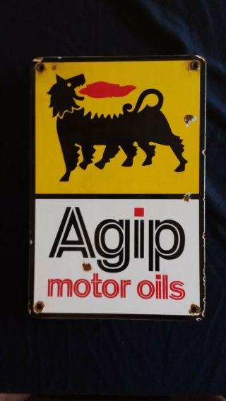 Vintage Agip Motor Oils Porcelain Gas,  Oil Sign