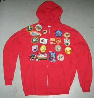Vintage 1991 - 95 Colorado Leaders Red Sweatshirt w/ 45 Cub & Boy Scout Patches 3