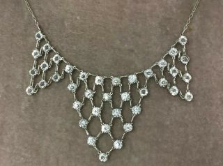 Vintage Art Deco Jewellery Stunning Sparkling Crystal Bezel Set Bib Necklace