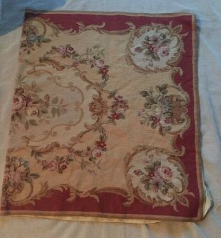 Vintage Needlepoint Tapestry Chair Bench Cover Tan & Red Flower Floral 57 X 35