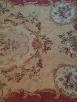 Vintage Needlepoint Tapestry Chair Bench Cover Tan & Red Flower Floral 57 X 35 2
