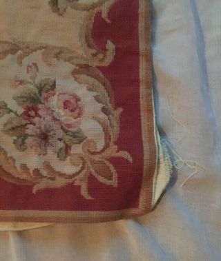 Vintage Needlepoint Tapestry Chair Bench Cover Tan & Red Flower Floral 57 X 35 3