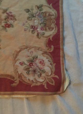 Vintage Needlepoint Tapestry Chair Bench Cover Tan & Red Flower Floral 57 X 35 4