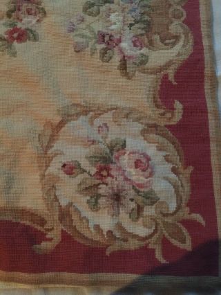 Vintage Needlepoint Tapestry Chair Bench Cover Tan & Red Flower Floral 57 X 35 6