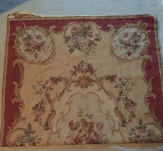 Vintage Needlepoint Tapestry Chair Bench Cover Tan & Red Flower Floral 57 X 35 7