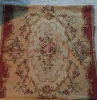 Vintage Needlepoint Tapestry Chair Bench Cover Tan & Red Flower Floral 57 X 35 8