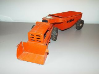 Vintage Orange Wyandotte Earth Mover With Dump Trailer 1602 Pressed Steel 1950s 4