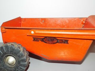 Vintage Orange Wyandotte Earth Mover With Dump Trailer 1602 Pressed Steel 1950s 7