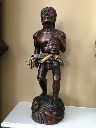 Rare - Vtg Nude Man Figurine Indonesia Or Native India? Wood Carving Statue 17 " H