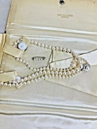 Vintage Graduated Strand Cultured Saltwater Pearl Necklace 20 " 14k White Gold