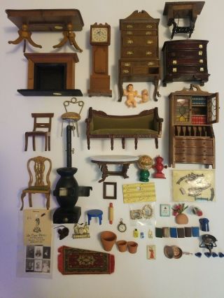 51 Piece Vintage/antique Doll House Furniture & Miniature Accessories,