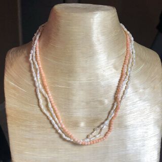 Vtg Fine Natural Blush Pink Coral Beaded Necklace Seed Pearl 925 Silver 2